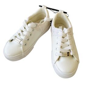 Bebe Big Girls Low Sneakers Top Glitter Piecing Logo Shoe Size 11 White New NWT